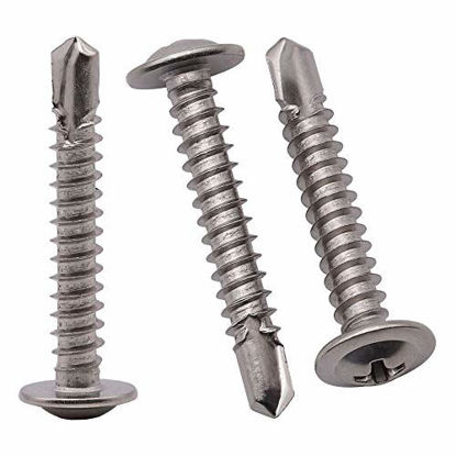 Picture of Stainless Steel Wafer Head Self Drilling Screws #8 x 1-1/2" (3/8" to 3-1/2" Lengths Available) 100 PCS, Phillips Drive Self Tapping Screws Sheet Metal Screws, Full Thread