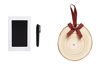 Picture of Pearhead Pet Natural Wood Holiday Christmas Paw Print Tree Ornament, Personalized Pet Keepsake Ornament with Buffalo Check Hanging Ribbon