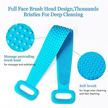 Picture of Back Scrubber for Shower,30inches and 35½ inches Two Size for Choosing Inmorven Bath Body Brush Silicone Back Brush Extra Long Exfoliating Body Scrubber With Handle for Men and Women.(Blue)