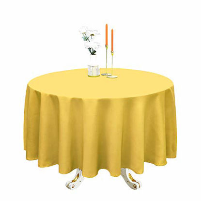 Picture of Romanstile Round Waterproof Tablecloth Stain Resistant and Wrinkle Free Table Cloths for Dining/Party/Camping Indoor and Outdoor Use Washable Polyester Table Cover (Yellow, 90 inch)