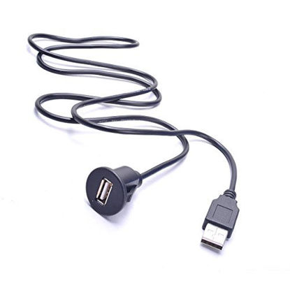 Picture of Universal Auto USB Extension Cable Dashboard Flush Mount for Car Radio Stereo Android Wince Head Unit DVD CD Media Player 3 Feet