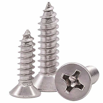 Picture of #12 x 2-1/2" Flat Head Sheet Metal Screws Phillips Drive Wood Screws, 304 Stainless Steel 18-8, Self Tapping, Pack of 25