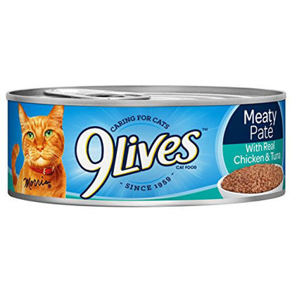 Picture of 9Lives Meaty Paté With Real Chicken & Tuna Wet Cat Food, 4/5.5-Ounce Cans (Pack Of 6)