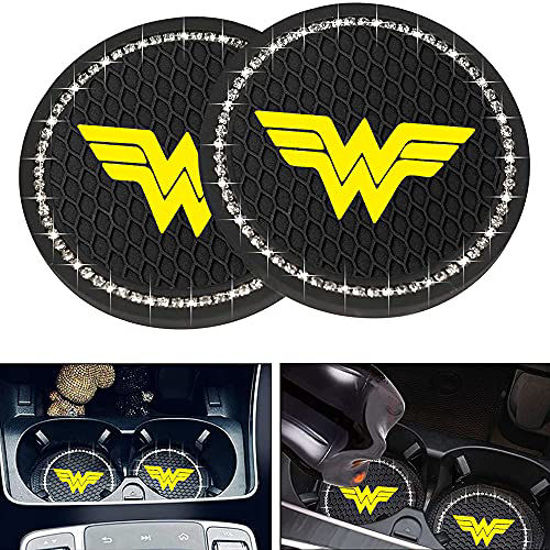 GetUSCart- 2 Pcs for Wonder Woman Car Cup Holder Insert Coaster Interior  Accessories,2.75 Inch Silicone Anti Slip Bling Crystal Rhinestone Car  Coaster for Wonder Woman All Models