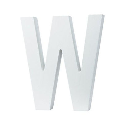 Picture of 5.9"L x4.9(H) x0.8(W) 15x12.5x2cm Wall Letters Marquee Alphabet W Wood Wooden Number DIY Block Words Sign Hanging Decor Letter for Home Bedroom Office Wedding Party Decor White