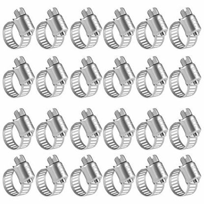 Picture of Winlong Stainless Steel Hose Clamps - 24 Pack Worm Gear Drive Hose Clamps Micro Size 4 Clamping Range 1/4 Inch to 5/8 Inch (6mm-16mm) for Automotive Plumbing, 1/4'' Hose Clamps, 1/2'' Hose Clamps