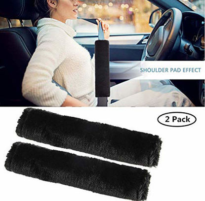 Picture of MOONET Auto Seat Belt Shoulder Pad, Soft Faux Sheepskin Wool Universal Seatbelt Cover for More Comfortable Driving,Multipurpose for Handbag Carmera Backpack Straps,2pcBlack