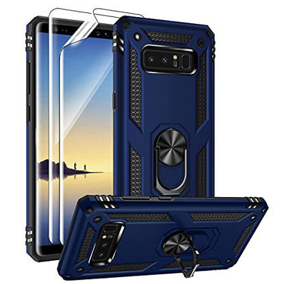 Picture of Samsung Galaxy Note 8 Case with 3D PET Screen Protectors, Androgate Military-Grade Metal Ring Holder Kickstand 15ft Drop Tested Shockproof Cover Case for Samsung Galaxy Note 8 Blue