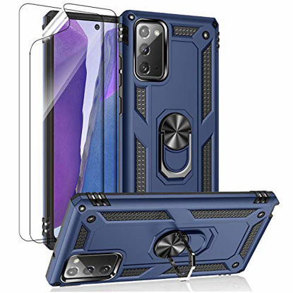Picture of Samsung Galaxy Note 20 Case, Note20 5G Case with HD Screen Protectors, Androgate Military-Grade Metal Ring Holder Kickstand 15ft Drop Tested Shockproof Cover Case for Samsung Galaxy Note 20 Blue