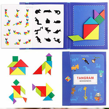 Picture of Toddlers Puzzles, Wooden Pattern Blocks Shapes Tangrams Puzzles for Toddler 1-6 Years Old Montessori Shape Sorting Puzzle Toddlers Activities, Preschool Learning Early Educational Gift for Kids.