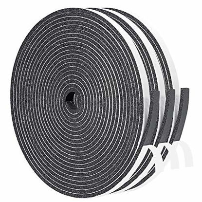 Picture of Yotache Foam Weather Stripping 1/4 Inch Wide X 1/8 Inch Thick Total 50 Ft Long, High Density Foam Insulation Soundproofing Strips Tape Seal for Doors and Window, Sliding Door, 3 Strips X 16.5 Ft Each