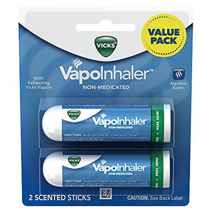 Picture of Vicks Vapo Portable Nasal Inhaler, Non-Medicated, Soothing Vapors to Breathe Easy, Menthol Scent, 2 Count