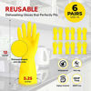 Picture of [6 Pairs] Dishwashing Gloves - 11.5 Inch Medium Rubber Gloves, Yellow Flock Lined Heavy Duty Kitchen Gloves, Long Dish Gloves, Household Cleaning, Gardening, Utility Work Hand Protection