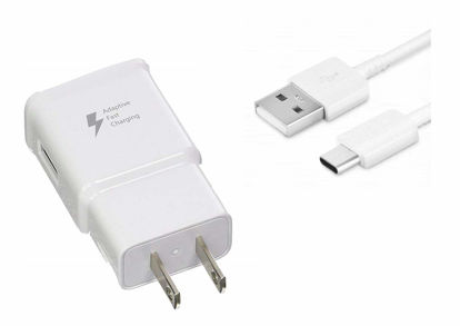 Picture of Samsung Fast Wall Charger EP-TA20JWE + Samsung Type C Cable for Samsung Galaxy S8 Plus, S9, S10, Note 8, LG V20, G5, G6 and Google Pixel 2 - Bulk Packaging - White