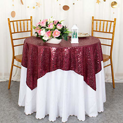 Picture of Sequin Tablecloth Wine Table Linen Burgundy Table Cover 36x36 Inches Table Overlays for Wedding Party Decor Backdrops