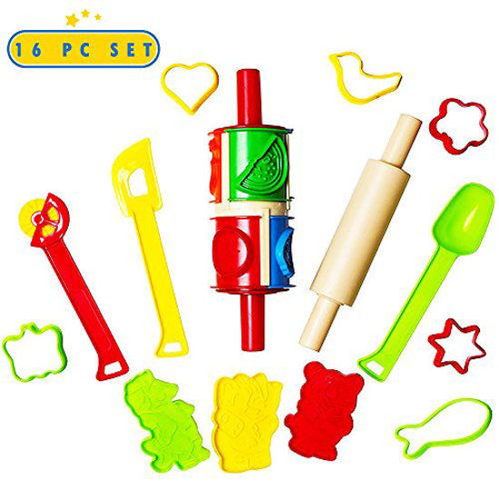 Picture of 16 Piece Clay and Dough Modeling Tools Kit for Kids Play- Plastic Dough Rollers Molds Cutters Animal Shapes-Fun Modeling Clay Dough Playset for Children