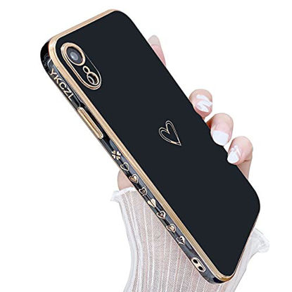 Picture of YKCZL Compatible with iPhone XR Case Cute, Luxury Plating Edge Bumper Case with Full Camera Lens Protection Cover for iPhone XR 6.1 inch for Women Girl(Black 1)