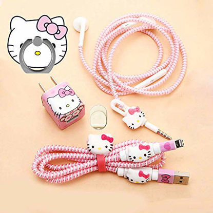 Picture of ZOEAST(TM) DIY Protector Cat Kitten Doggy Data Cable USB Charger Line Earphone Wire Saver Organizer Compatible with iPhone 5S SE 6 6S 7 8 Plus X XS XR Max iPad iPod iWatch (Basic Styles, Pink Kitty)