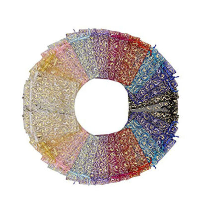 Picture of Stratalife 100PCS Organza Bags 4x6 with Drawstring Small Jewelry Gift Bags for Wedding Party Baby Shower Pouch Sachet Mesh Bags Bulk(Mixed Eyelash)