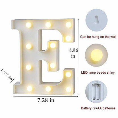 Picture of MUMUXI LED Marquee Letter Lights 26 Alphabet Light Up Marquee Number Letters Sign for Wedding Birthday Party Battery Powered Christmas Lamp Night Light Home Bar Decoration (E)