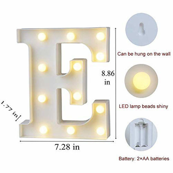 Picture of MUMUXI LED Marquee Letter Lights 26 Alphabet Light Up Marquee Number Letters Sign for Wedding Birthday Party Battery Powered Christmas Lamp Night Light Home Bar Decoration (E)