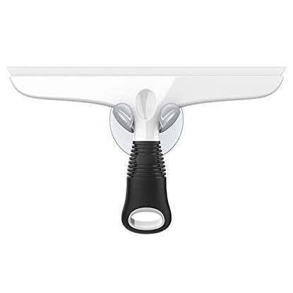 Picture of MR.SIGA Multi-Purpose Silicon Squeegee for Window, Glass, Shower Door, Car Windshield, Heavy Duty Window Scrubber, Includes Suction Hook, 10 inch, White & Black, 1 Pack