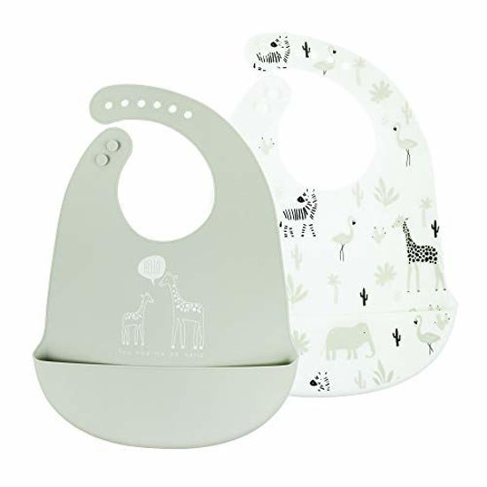 Picture of 2pc Lila & Jack Silicone Baby Bibs, Perfect for Baby Girls and Baby Boys 6 Months +, Crumb Catchers - Easy to Wipe Clean/Dishwasher Safe! (Safari Animals)