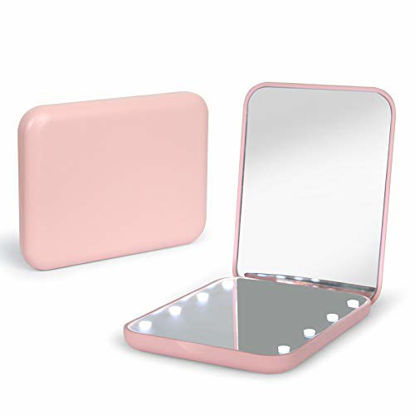 Picture of Kintion Pocket Mirror, 1X/3X Magnification LED Compact Travel Makeup Mirror, Compact Mirror with Light, Purse Mirror, 2-Sided, Portable, Folding, Handheld, Small Lighted Compact Mirror for Gift, Pink