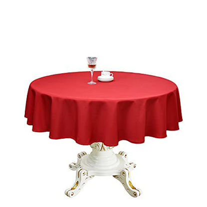 Picture of Romanstile Round Waterproof Tablecloth Stain Resistant and Wrinkle Free Table Cloths for Kitchen Dining/Party/Wedding Indoor and Outdoor Use Washable Polyester Table Cover (Red, 48 inch)