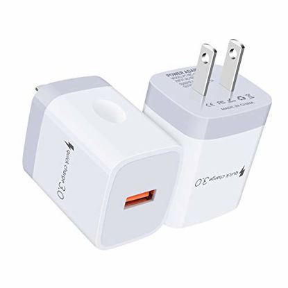 Picture of 2Pack Quick Charge 3.0 Fast Charging Block Adaptive AC Adapter Wall Charger Plug for iPhone, Samsung Galaxy S21 Ultra S20 FE 5G S20+ Note 20 S10 Lite S10 5G S10e S9 S8 S7 A01 A10E A20 A21 A50 A51 A71