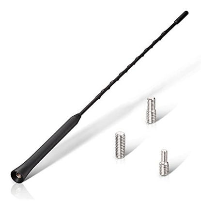 Picture of Eightwood Universal Vehicle Antenna Replacement 16 inch, AM FM Roof Mount Car Radio Antenna Mast, Flexible Rubber Antennae with M4 M5 M6 Threaded Adapter