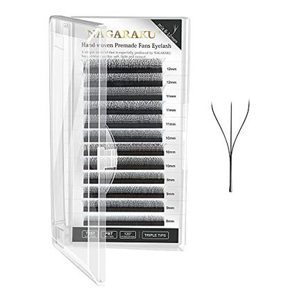 Picture of NAGARAKU W Eyelash Extension 3D Volume Premade 0.07mm D curl 8-12mm mix Faux Mink Matte Black Cluster Easy Fanning yy Eye Lashes
