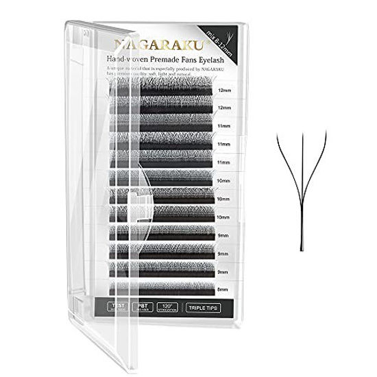 Picture of NAGARAKU W Eyelash Extension 3D Volume Premade 0.07mm D curl 8-12mm mix Faux Mink Matte Black Cluster Easy Fanning yy Eye Lashes