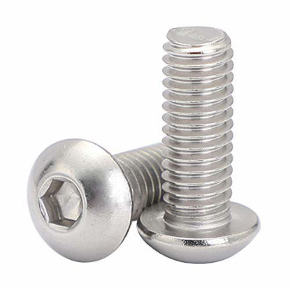 Picture of 3/8-16 x 1-1/4" Button Head Socket Cap Bolts Screws, Stainless Steel 18-8 (304), Bright Finish, Full Thread, Allen Hex Drive, Quantity 15