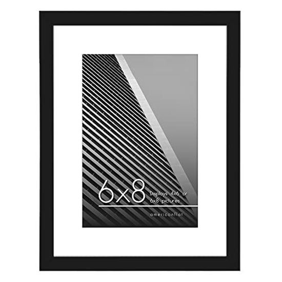 Picture of Americanflat 6x8 Picture Frame in Black - Displays 4x6 With Mat and 6x8 Without Mat - Horizontal and Vertical Formats for Wall and Tabletop