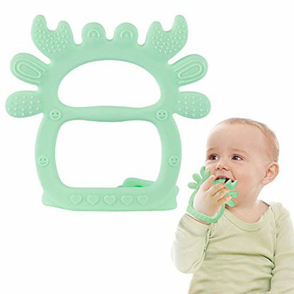 Picture of Airsnigi Baby Teething Toys, Silicone BPA Free Teething Toys for Babies 0-6 Months Green Crab Teether Toys for Babies Adjustable Wristband Teething Relief for Babies 3 4 5 6 7 8 9 10 11 12 Months