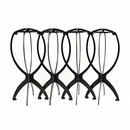 Picture of 4 Pack Wig Stand Holder, Premium 14.2" Black Portable Collapsible Wig Holder for Multiple Wigs, Durable Wig Stands for Women