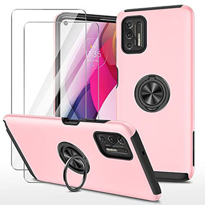 Picture of KSWOUS Compatible with Motorola Moto G Stylus 2021 Case with Screen Protector [2 Pack], Tough Armour Shockproof Case 360° Rotating Ring with Magnet for Car Anti-Scratch Protective Cover (Pink)