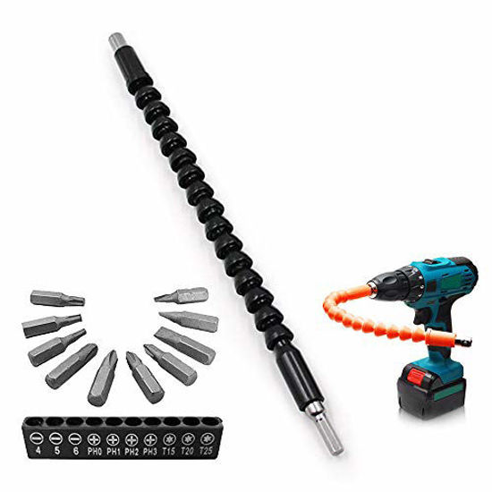 thumbnail image 2 of ColumPRO Hex Shank Quick Flexible Drill Bit Extension,12PCS Set Magnetic Right Angle Drill Adapter Set,Screwdriver Power Impact Drill,11.5" Flexible Drill Bit Extension With 10 PCS Screwsriver Bits In | Whizz Extension 2 of 13