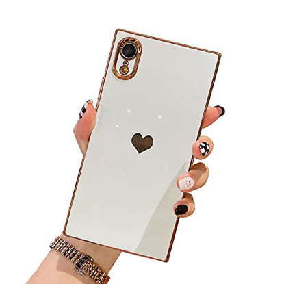 Picture of MTBacon Compatible with iPhone XR Square Case, Cute Love Heart Case for Women Girls Camera Lens Protection Electroplate Reinforced Corners Shockproof Case for iPhone XR - White
