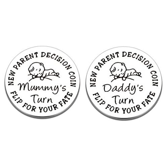 Laser Engraved Mummy's/Daddy's New Baby Decision Flip Coin - Who's Turn Is  It?
