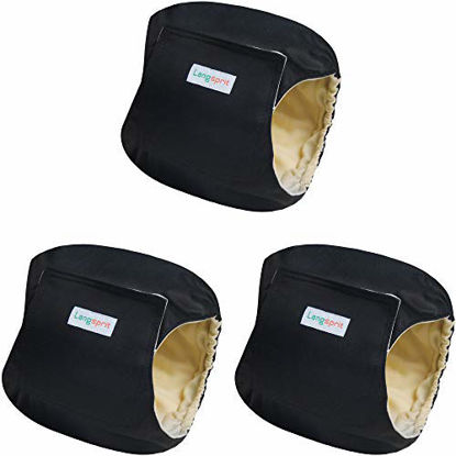 Picture of Langsprit Male Belly Bands for Dogs (Pack of 3) - High Absorbing Dog Wraps Male Washable - Reusable Male Dog Diapers (Black, Small)