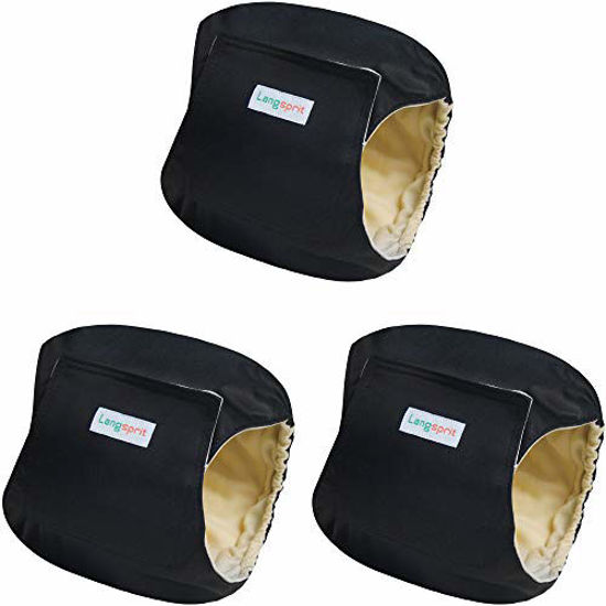 Picture of Langsprit Male Belly Bands for Dogs (Pack of 3) - High Absorbing Dog Wraps Male Washable - Reusable Male Dog Diapers (Black, Small)