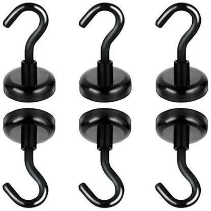 Picture of FINDMAG Magnetic Hooks Black Heavy Duty Neodymium Magnet Hook 50LBS for Indoor Outdoor Hanging, Refrigerator, Grill, Kitchen, Key Holder, 6 pcs
