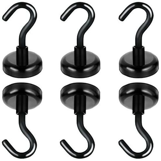Picture of FINDMAG Magnetic Hooks Black Heavy Duty Neodymium Magnet Hook 50LBS for Indoor Outdoor Hanging, Refrigerator, Grill, Kitchen, Key Holder, 6 pcs