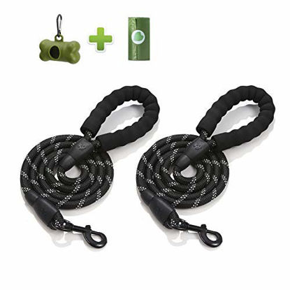 Picture of 5 Ft Heavy Duty Dog Leash with Reflective Threads and Comfortable Padded Handle for Medium and Large Dog (2 Black)