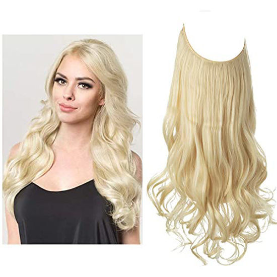 GetUSCart Wavy Curly Halo Hair Extensions Beach Blonde Long