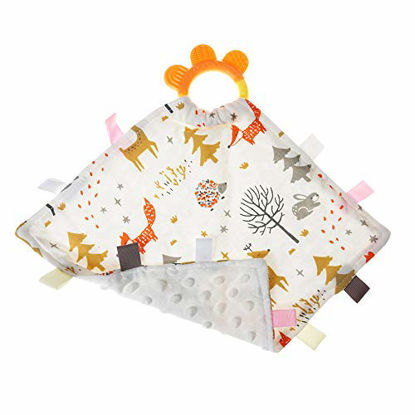 Picture of AmazingM Cute Baby Security Blanket with Tags,Teether,Soft,Soothing, Comfortable,Dotted Backing Taggy Blanket for Boys and Girls. (Fox)