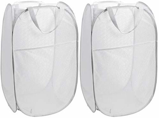 Picture of Mesh Popup Laundry Hamper - Portable, Durable Handles, Collapsible for Storage and Easy to Open. Folding Pop-Up Clothes Hampers are Great for The Kids Room, College Dorm or Travel. (White | Set of 2)