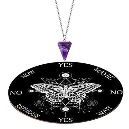 Picture of Butterfly Pendulum Board dowsing Necklace Divination Altar Witchcraft Wooden kit Chart Wiccan Wand Crystal Game Divinity Metaphysical Message Quartz Chakra Healing Stone (Black)